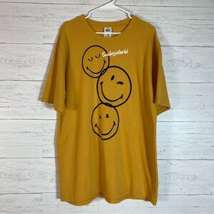 Smiley World Tee Shirt Mens L / XL Ochre Dark Yellow Short Sleeve Smiley Face